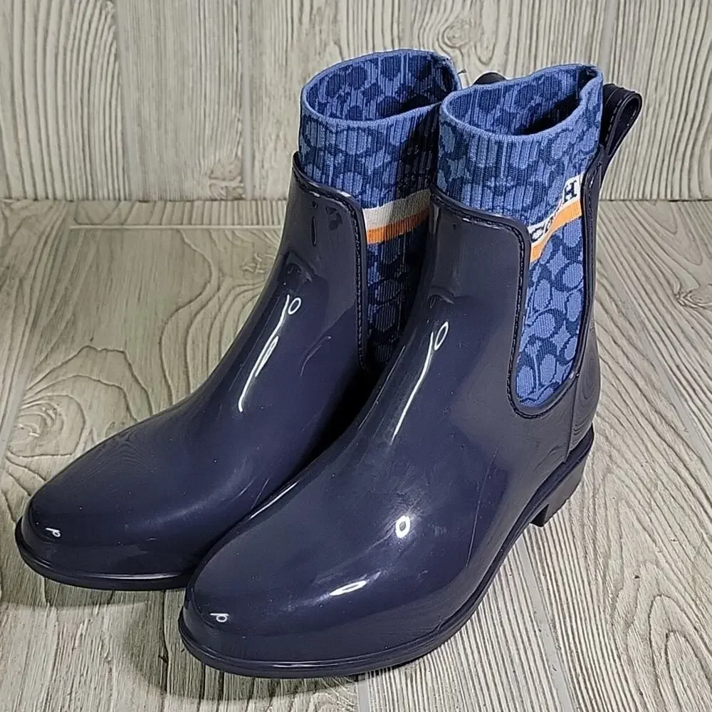 Coach Rivington Logo Navy Blue Rain Boots Womens Size 5 New - Picture 11 of 14